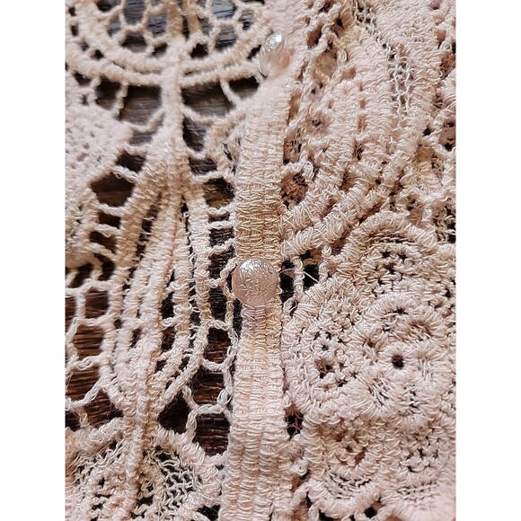 Crochet Cardigan Questions By Say What Pink V-Neck Button Front Womens Small - Picture 3 of 10